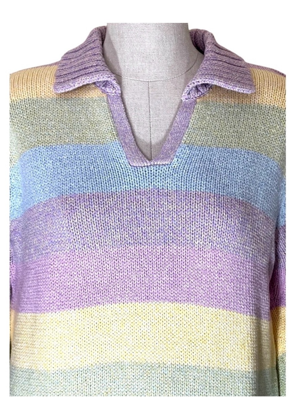 Vintage Liz Claiborne Liz Sport Multi Color Pastel Collared Knit Sweater Medium - Picture 6 of 9